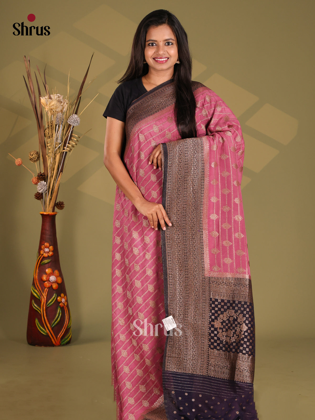 Pink & Violet - Semi Georgette Saree - Shop on Shrus.com