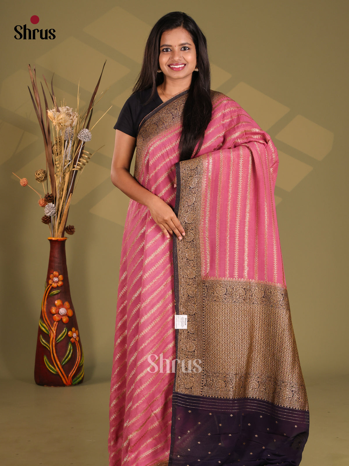 Pink & Violet - Semi Georgette Saree - Shop on Shrus.com