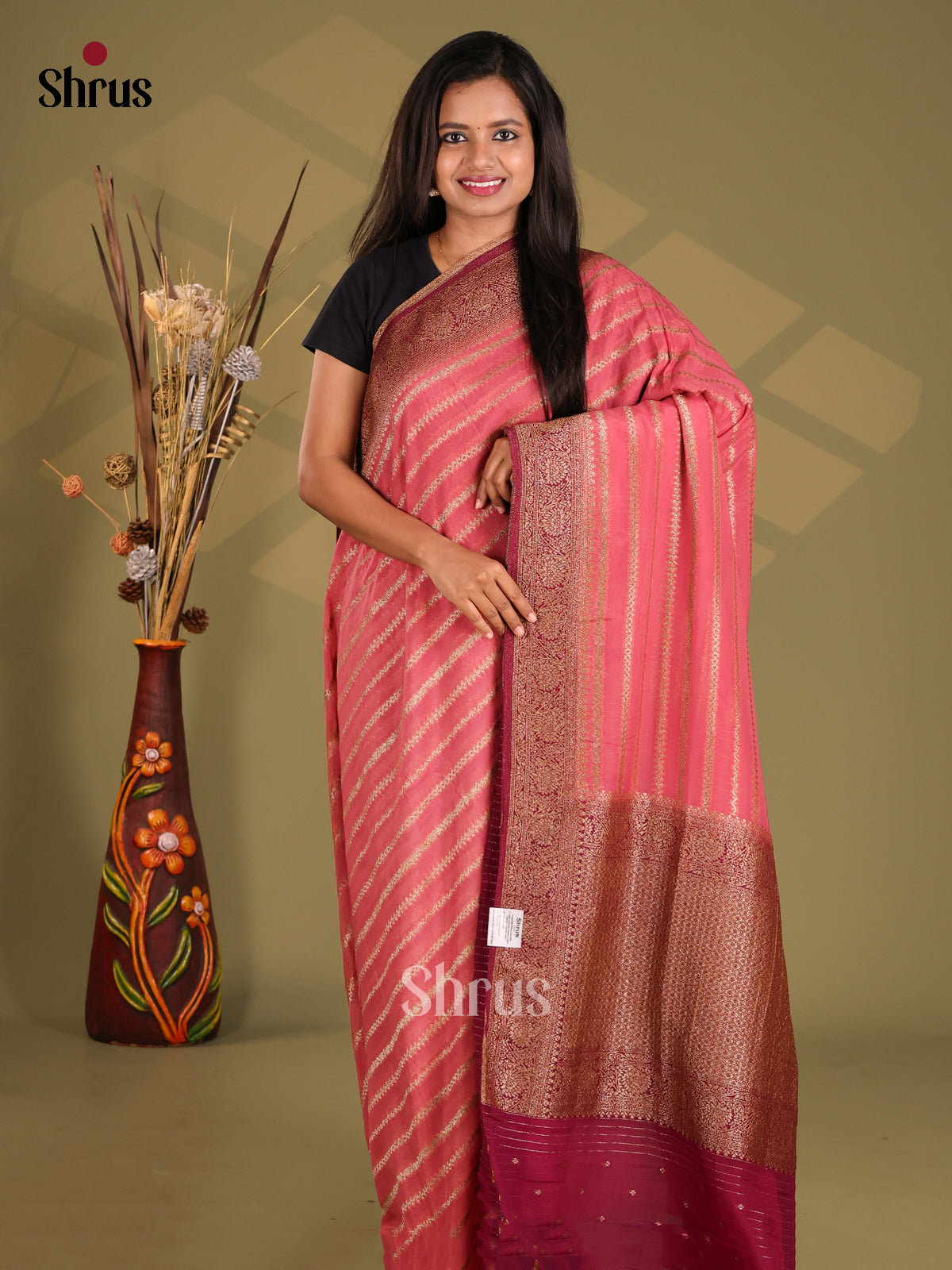 Pink & Purple - Semi Georgette Saree - Shop on Shrus.com