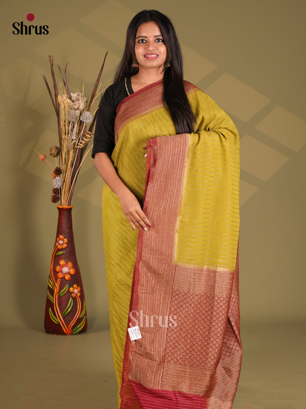 Green & Maroon - Semi Georgette Saree