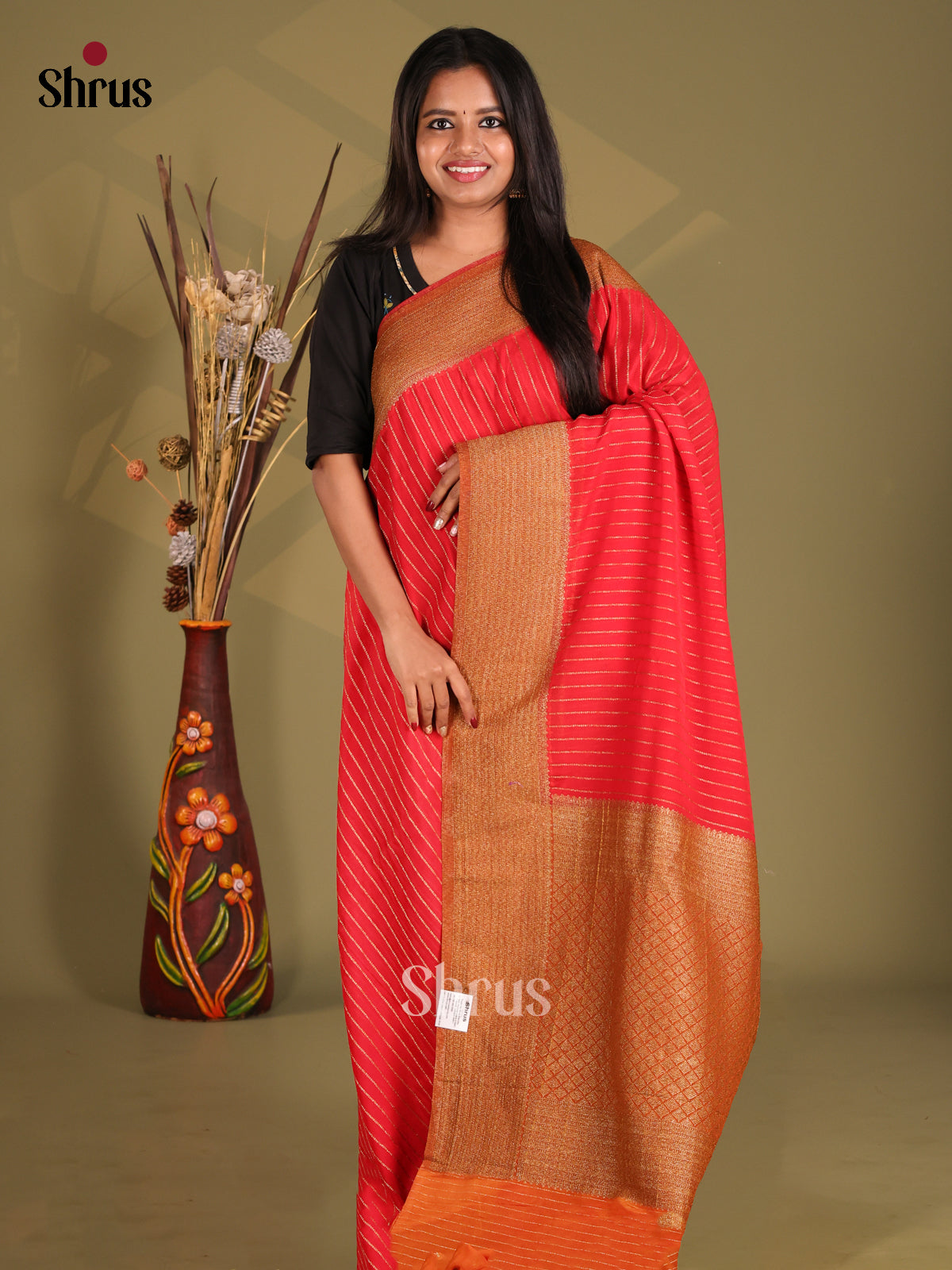 Red & Orange- Semi Georgette Saree