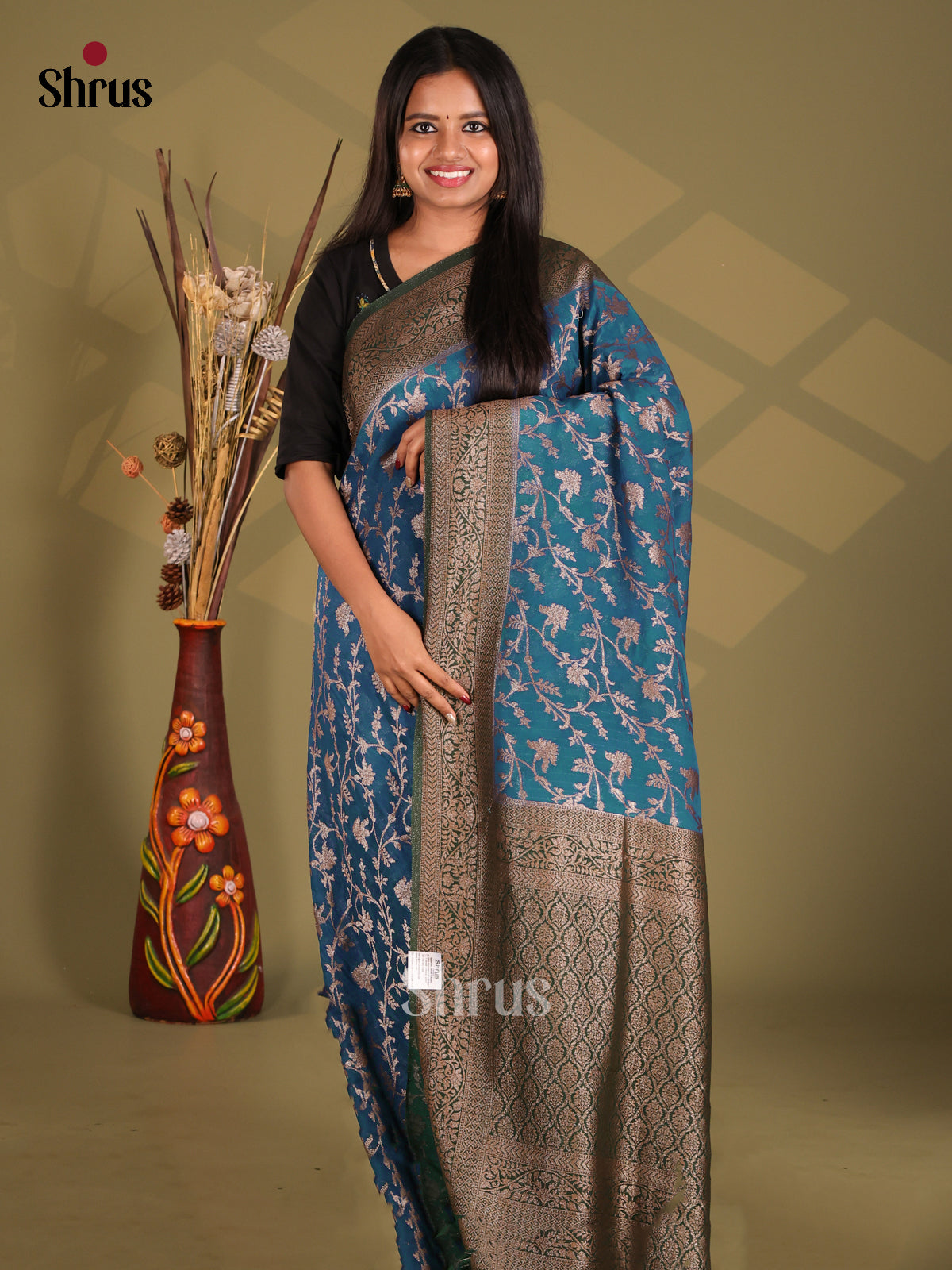 Blue & Green - Semi Georgette Saree