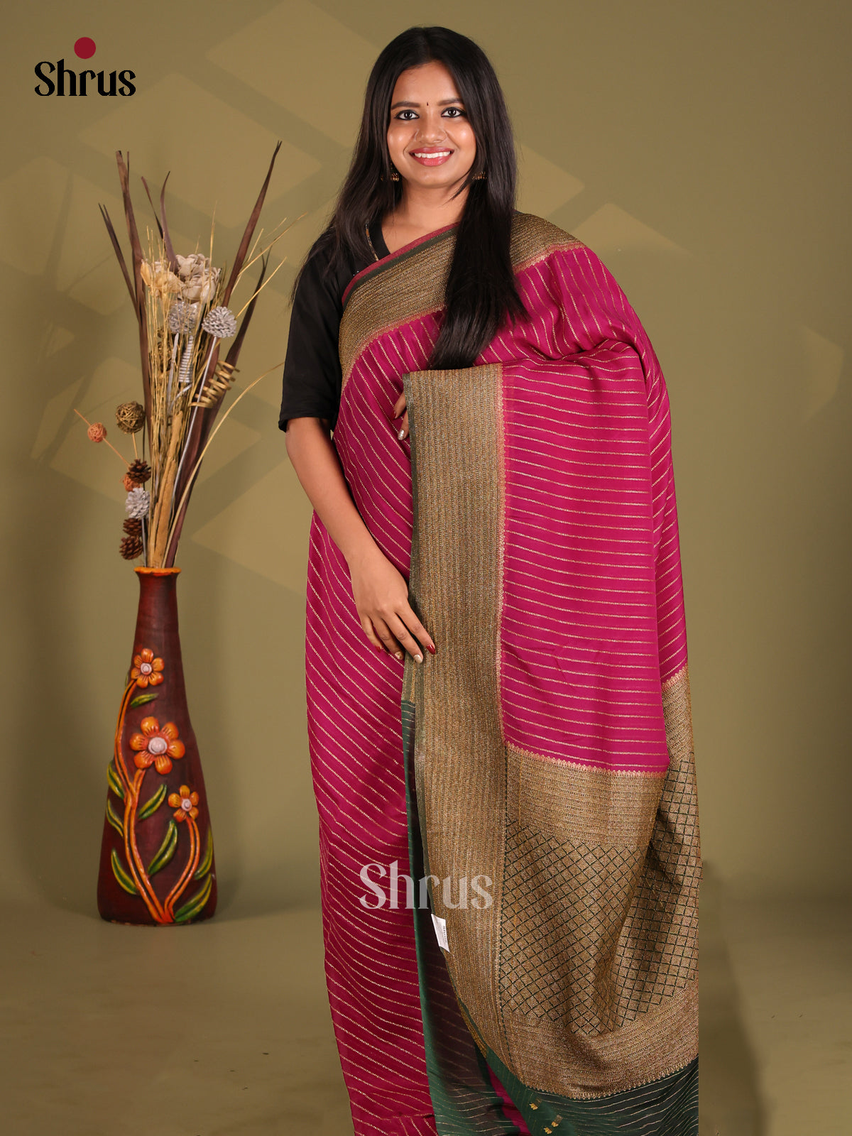 Majenta & Green - Semi Georgette Saree