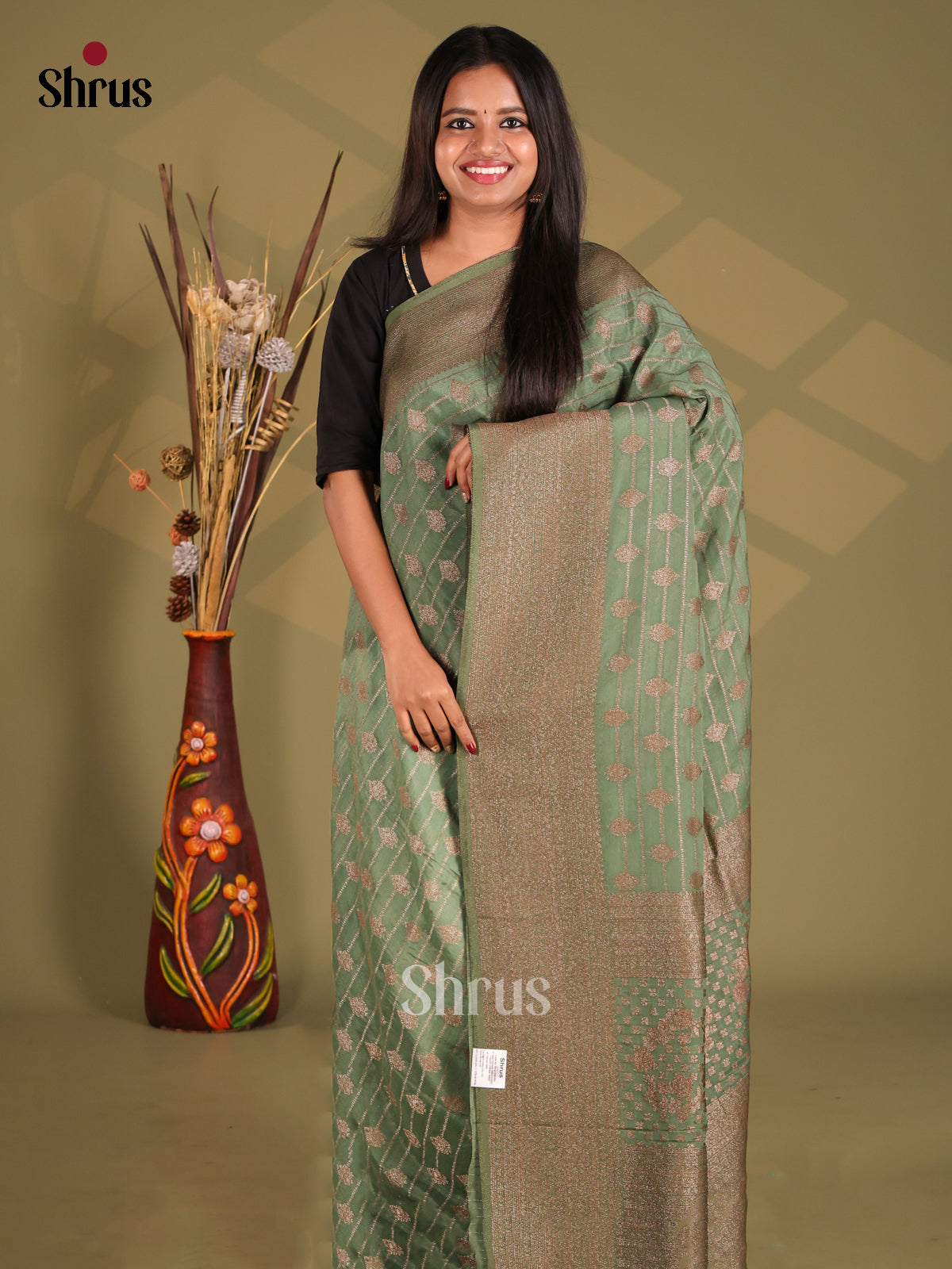 Pastel Green - Semi Georgette Saree - Shop on Shrus.com