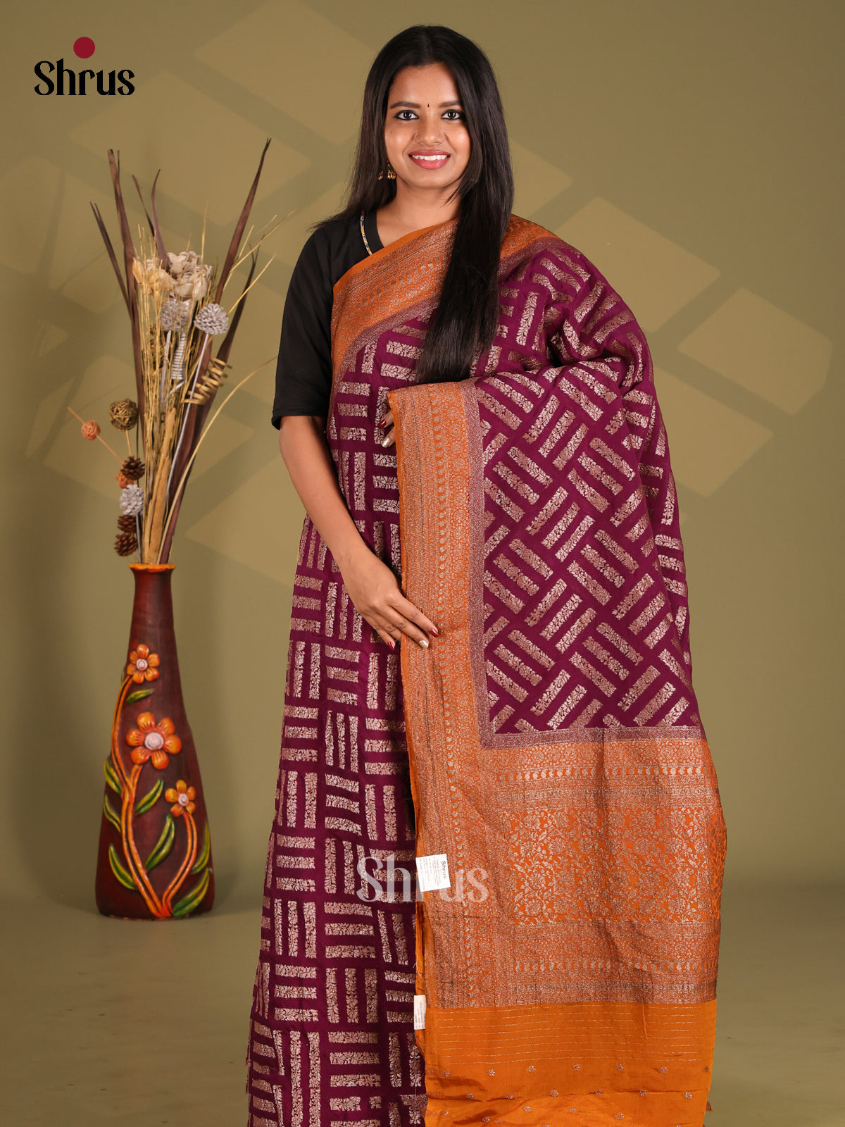 Purple & Brick- Semi Georgette Saree - Shop on Shrus.com