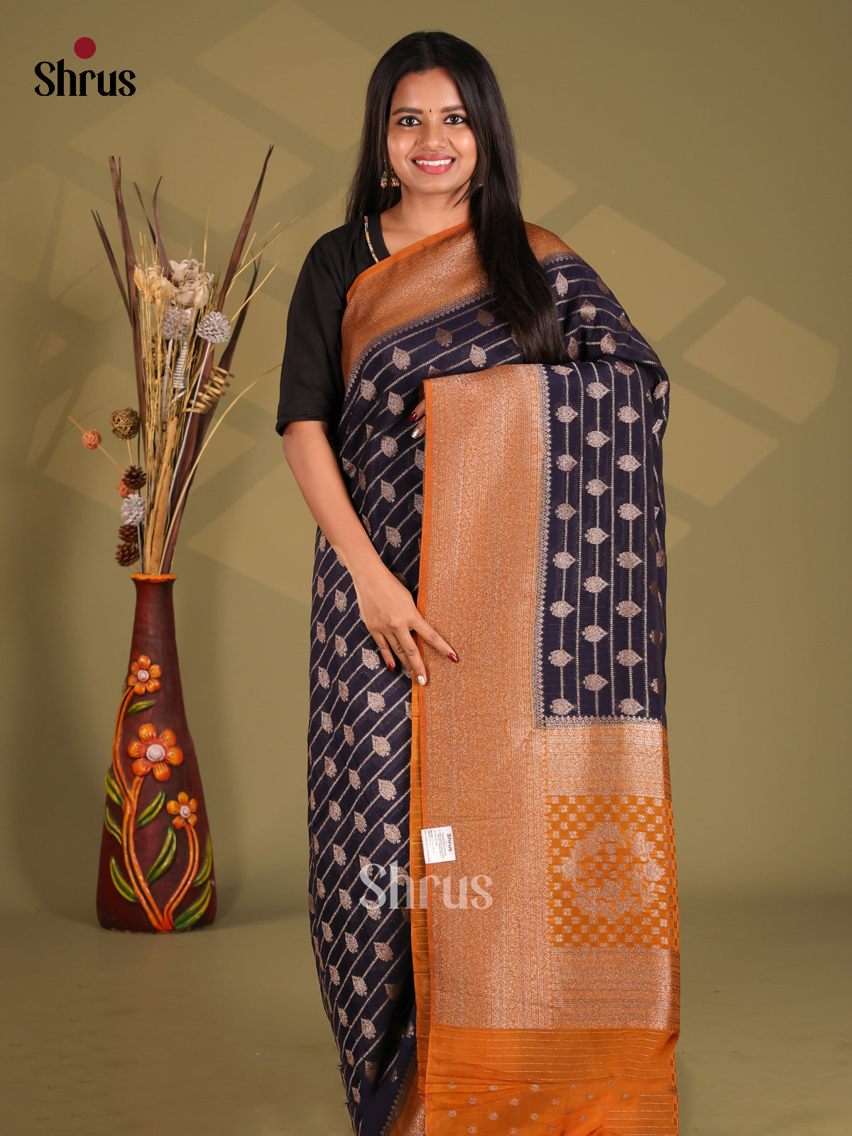Blue & Orange - Semi Georgette Saree