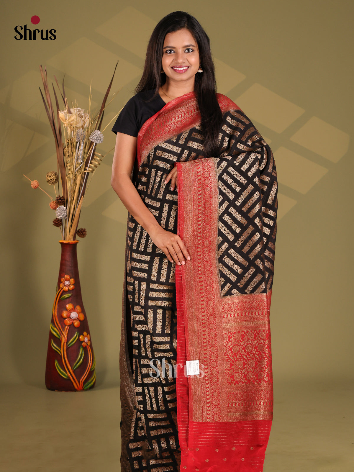 Black & Red - Semi Georgette Saree