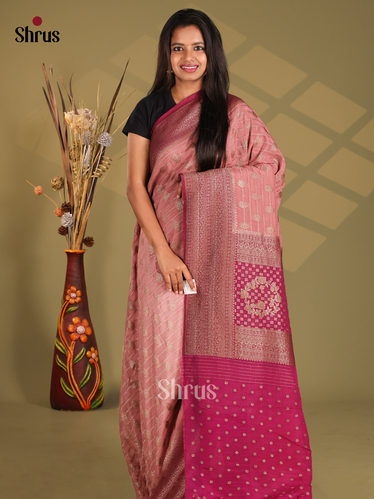 Dusty Pink & Purple - Semi Georgette Saree - Shop on Shrus.com