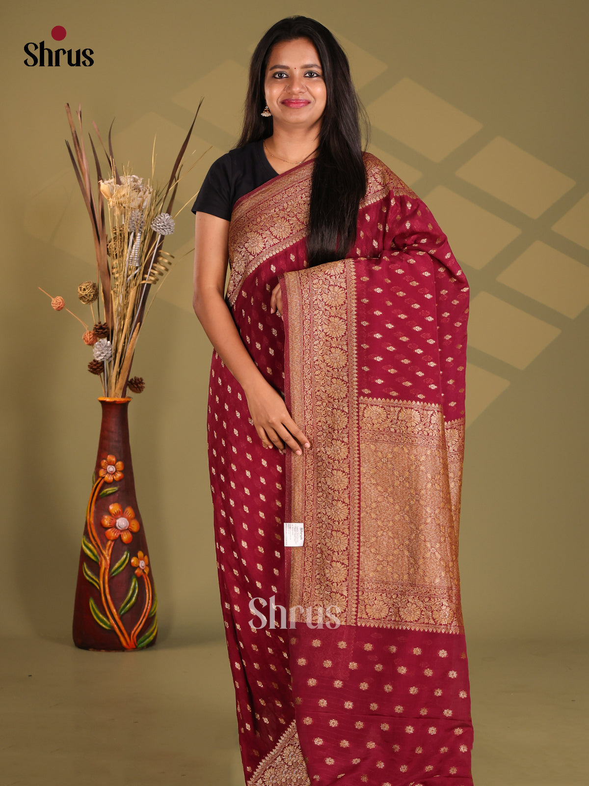 Maroon - Semi Georgette Saree