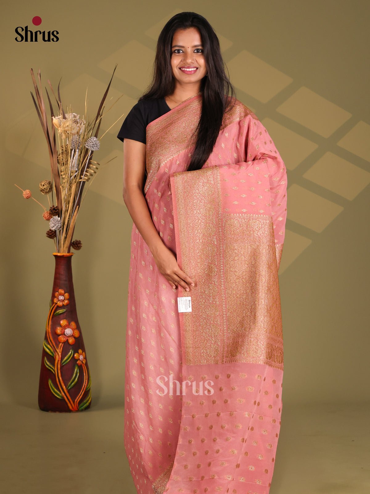 Pink - Semi Georgette Saree - Shop on Shrus.com
