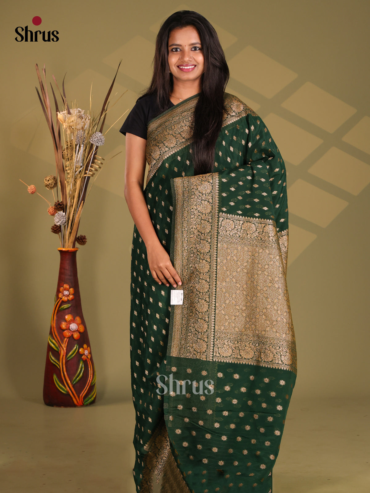 Green - Semi Georgette Saree - Shop on Shrus.com