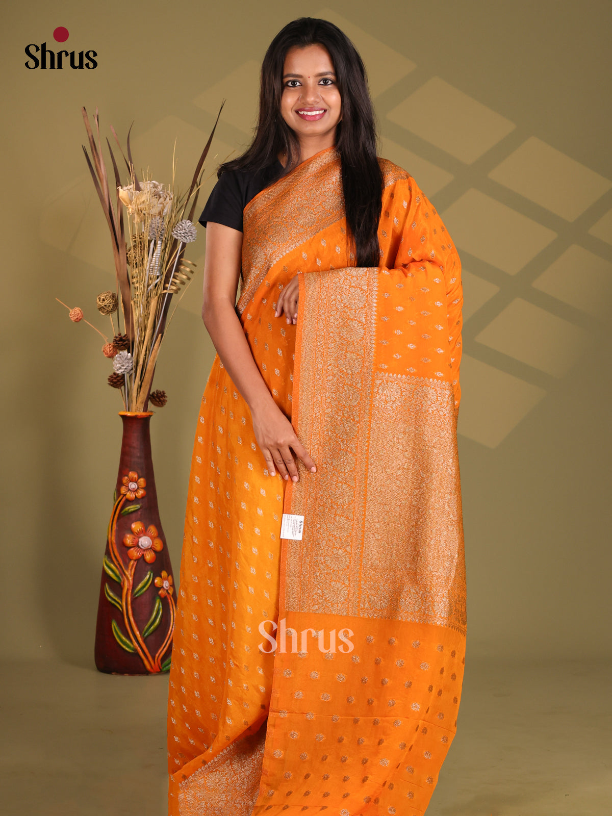 Orange - Semi Georgette Saree - Shop on Shrus.com