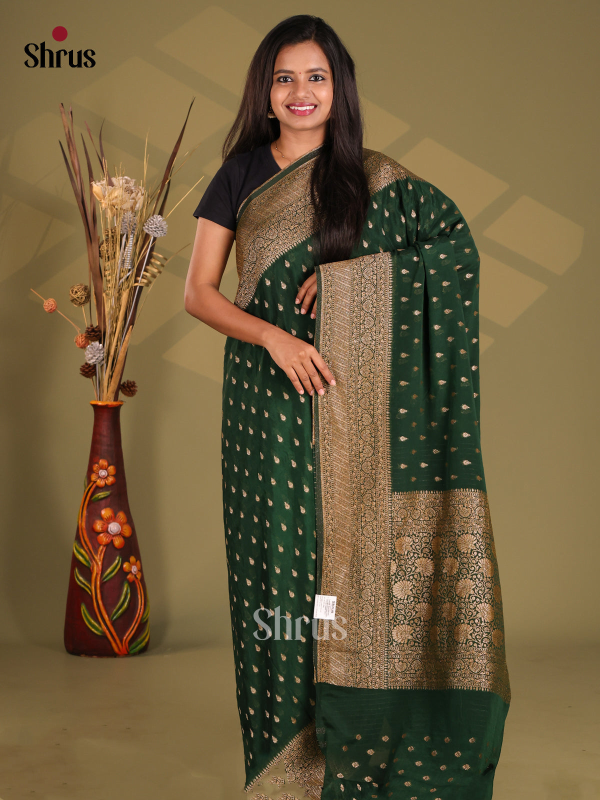 Green - Semi Georgette Saree - Shop on Shrus.com