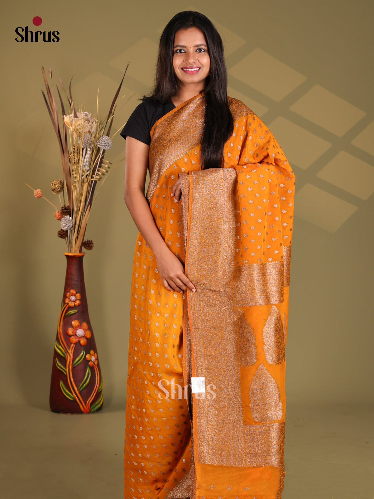 Orange - Semi Georgette Saree