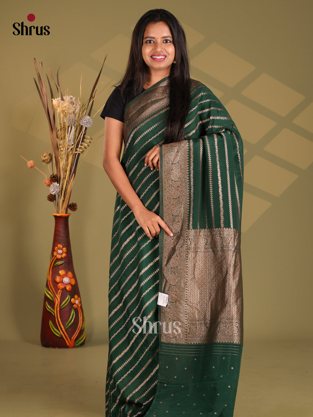Green - Semi Georgette Saree - Shop on Shrus.com