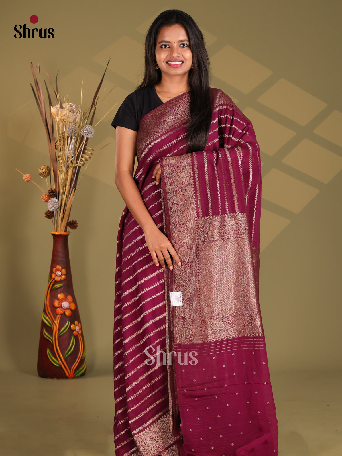 Maroon - Semi Georgette Saree - Shop on Shrus.com