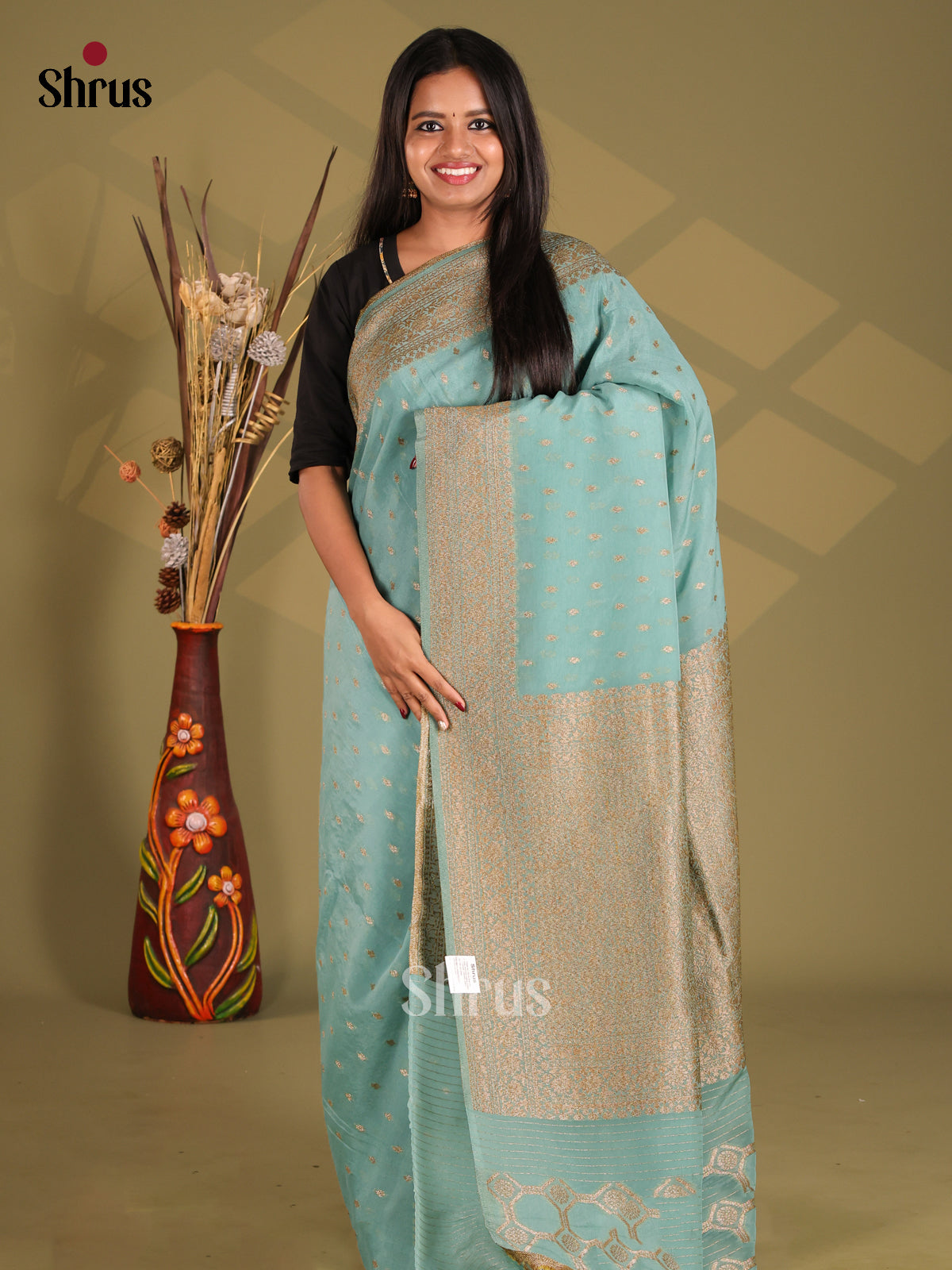 Pastel Blue - Semi Georgette Saree - Shop on Shrus.com