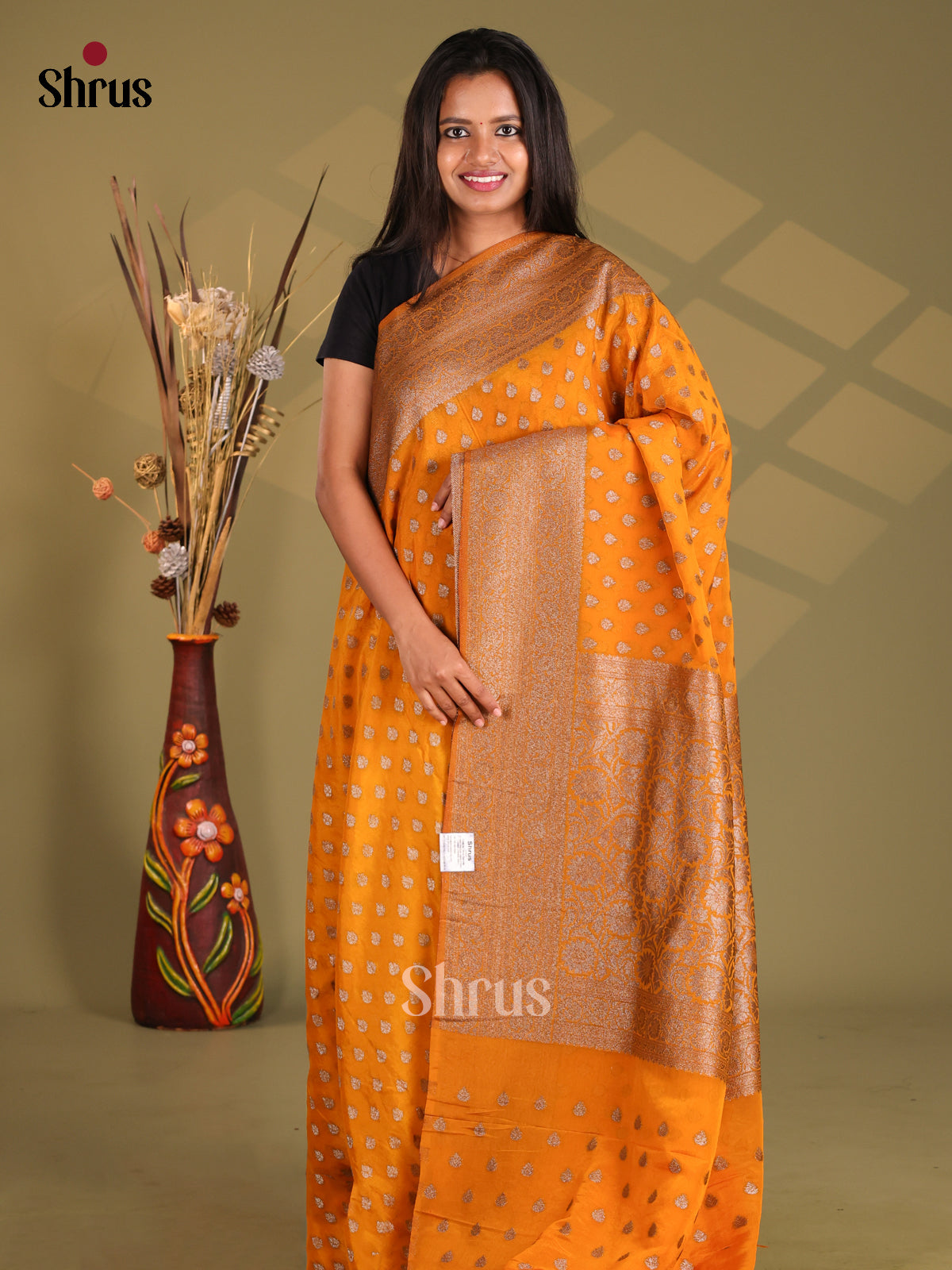 Mustard - Semi Georgette Saree - Shop on Shrus.com
