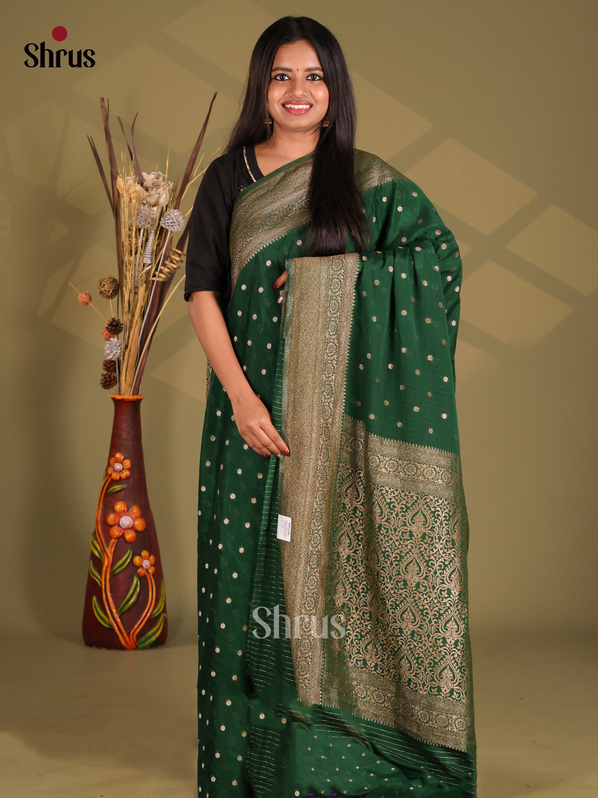 Green - Semi Georgette Saree - Shop on Shrus.com