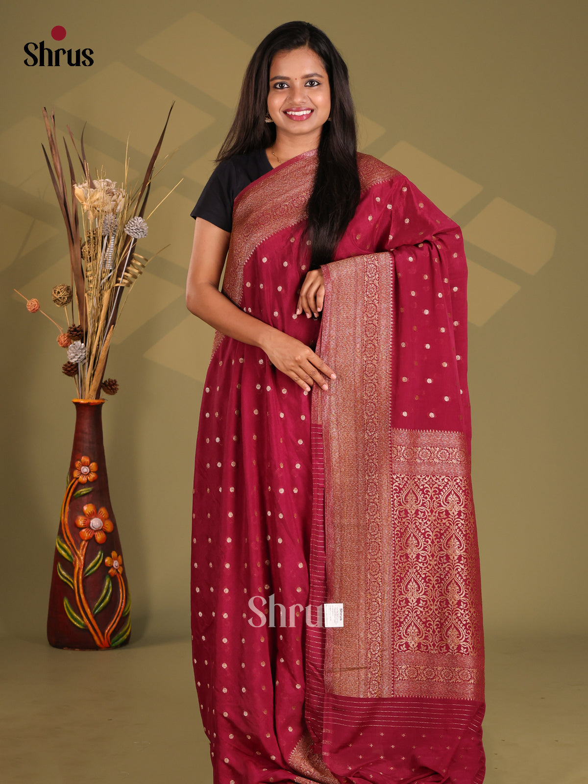 Maroon - Semi Georgette Saree - Shop on Shrus.com