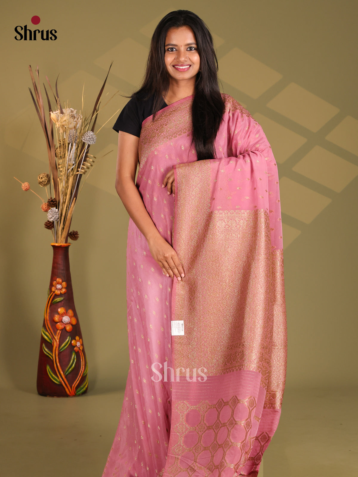 Pink - Semi Georgette Saree - Shop on Shrus.com