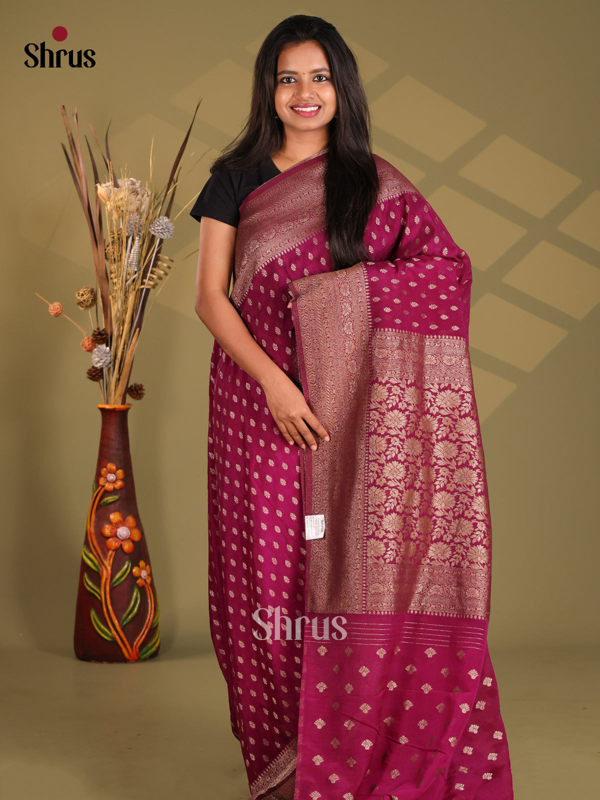 Maroon - Semi Georgette Saree - Shop on Shrus.com