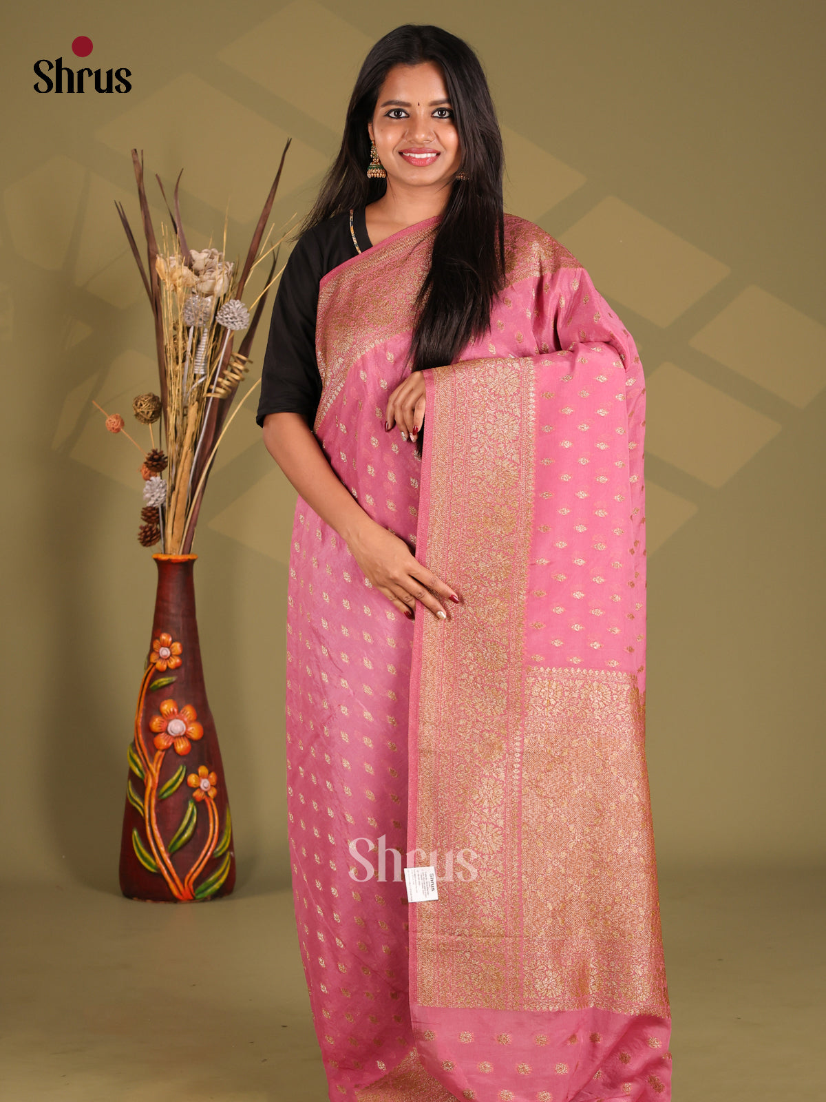 Pink(Single Tone)- Semi Georgette Saree - Shop on Shrus.com