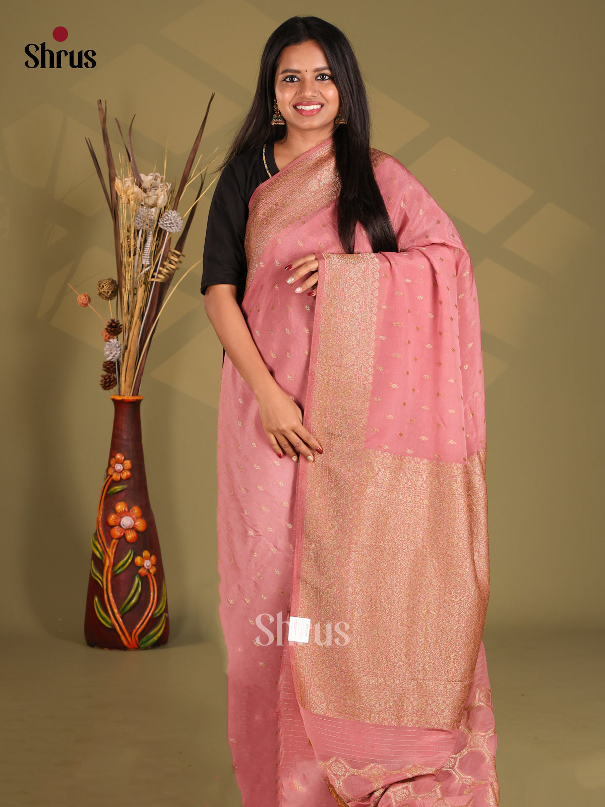 Pink(Single Tone) - Semi Georgette Saree - Shop on Shrus.com