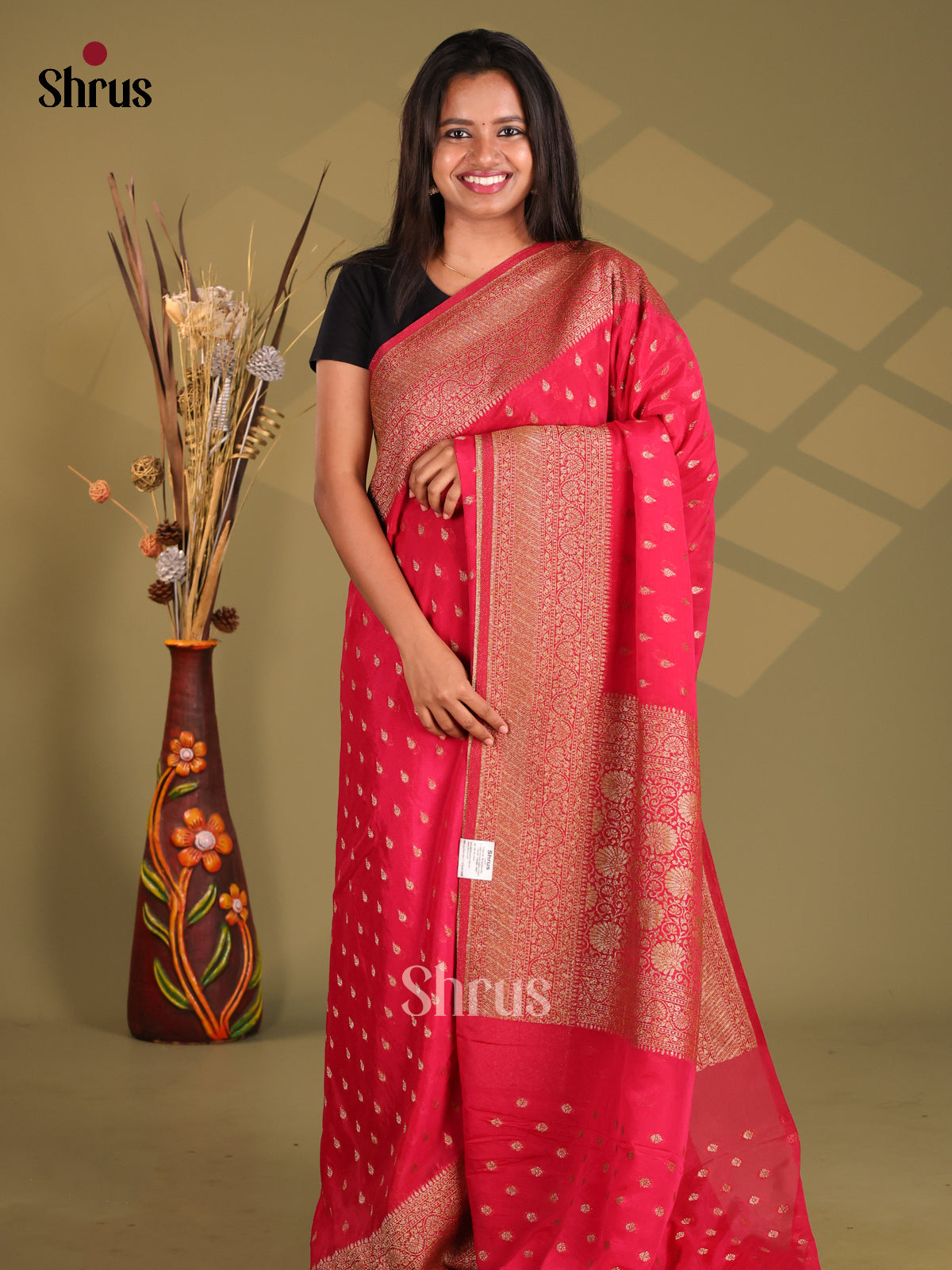 Red - Semi Georgette Saree - Shop on Shrus.com