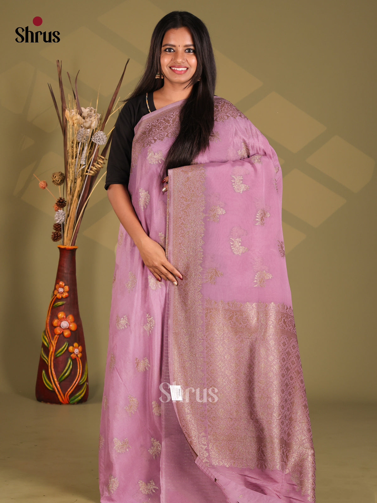 Lavender- Semi Georgette Saree - Shop on Shrus.com