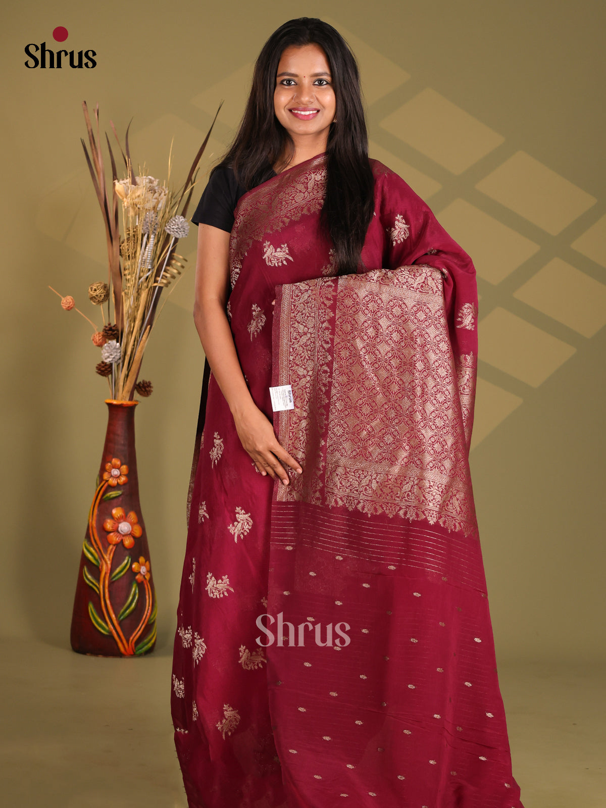 Maroon - Semi Georgette Saree - Shop on Shrus.com