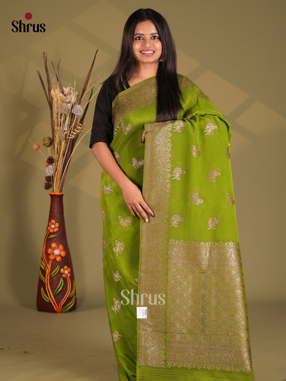 Light Green - Semi Georgette Saree - Shop on Shrus.com