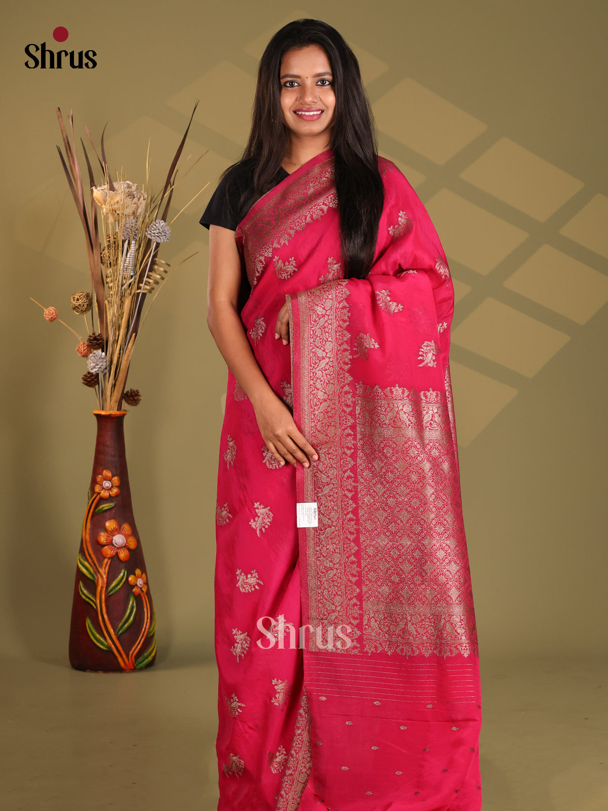 Red - Semi Georgette Saree - Shop on Shrus.com