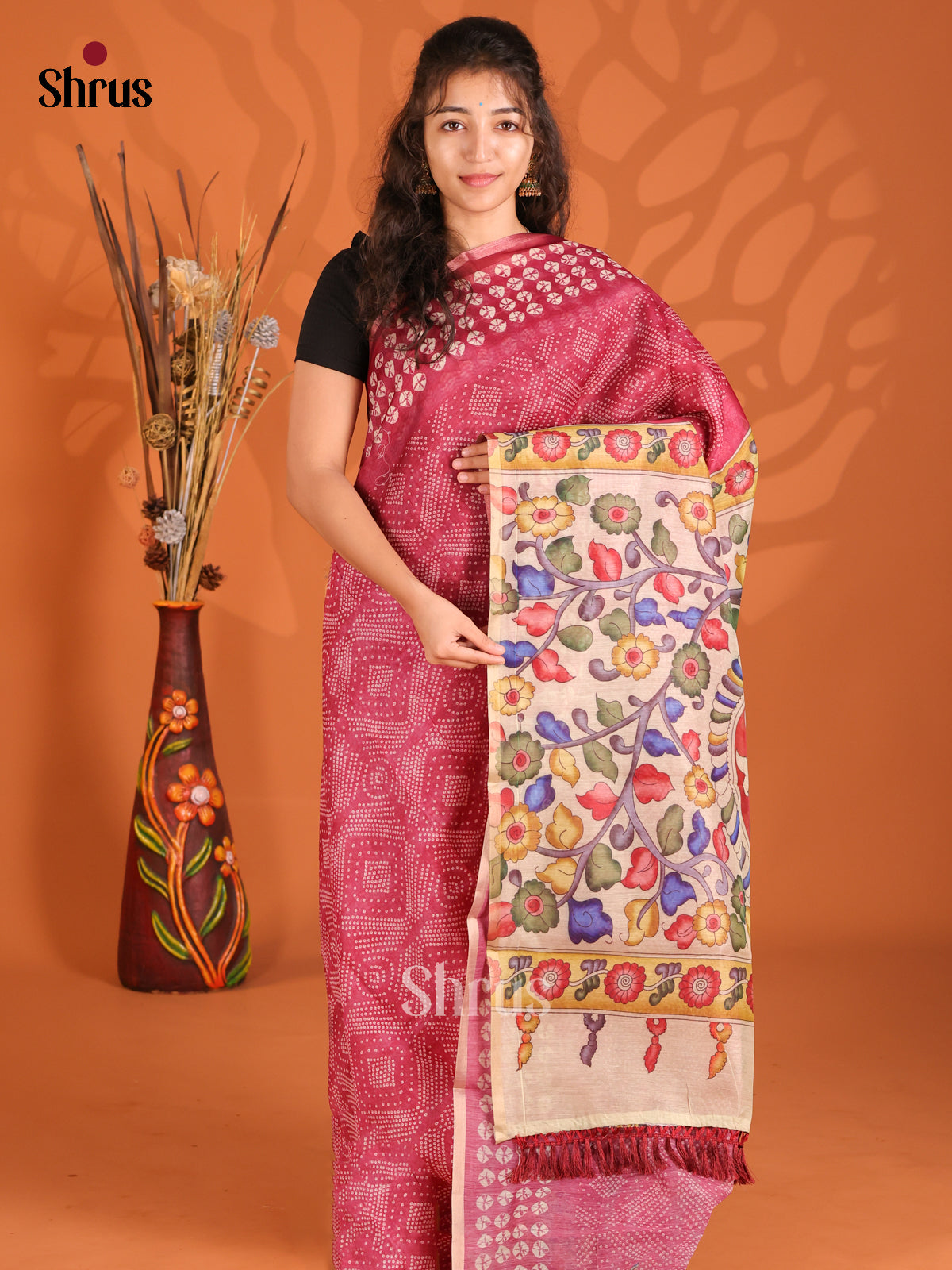 Maroon & Cream - Semi Maheshwari Saree - Shop on Shrus.com