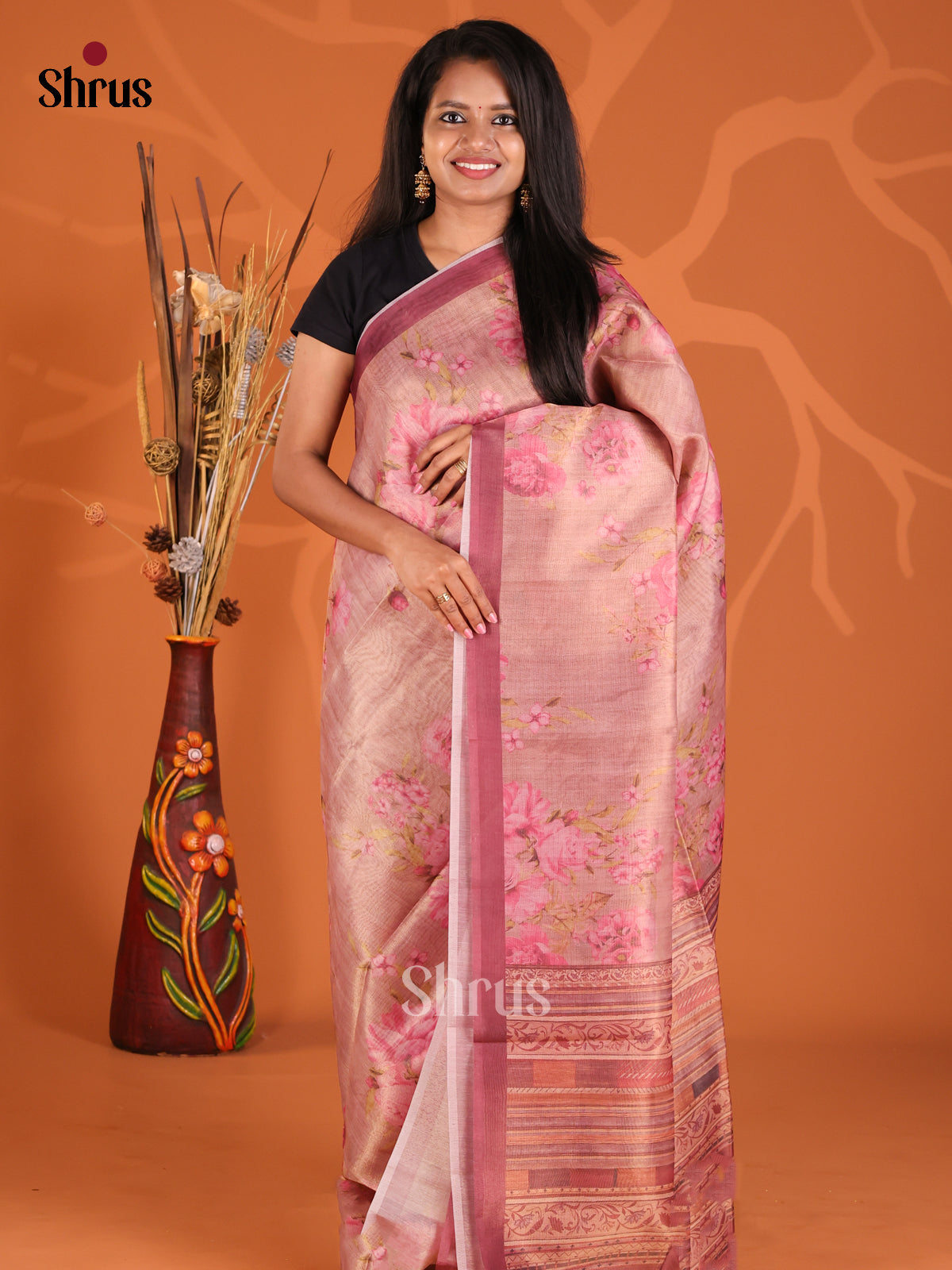 Onion Pink - Semi Tissue saree