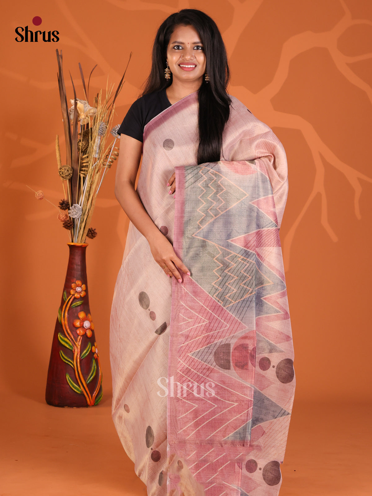 Dusty Pink - Semi Tissue Print Saree