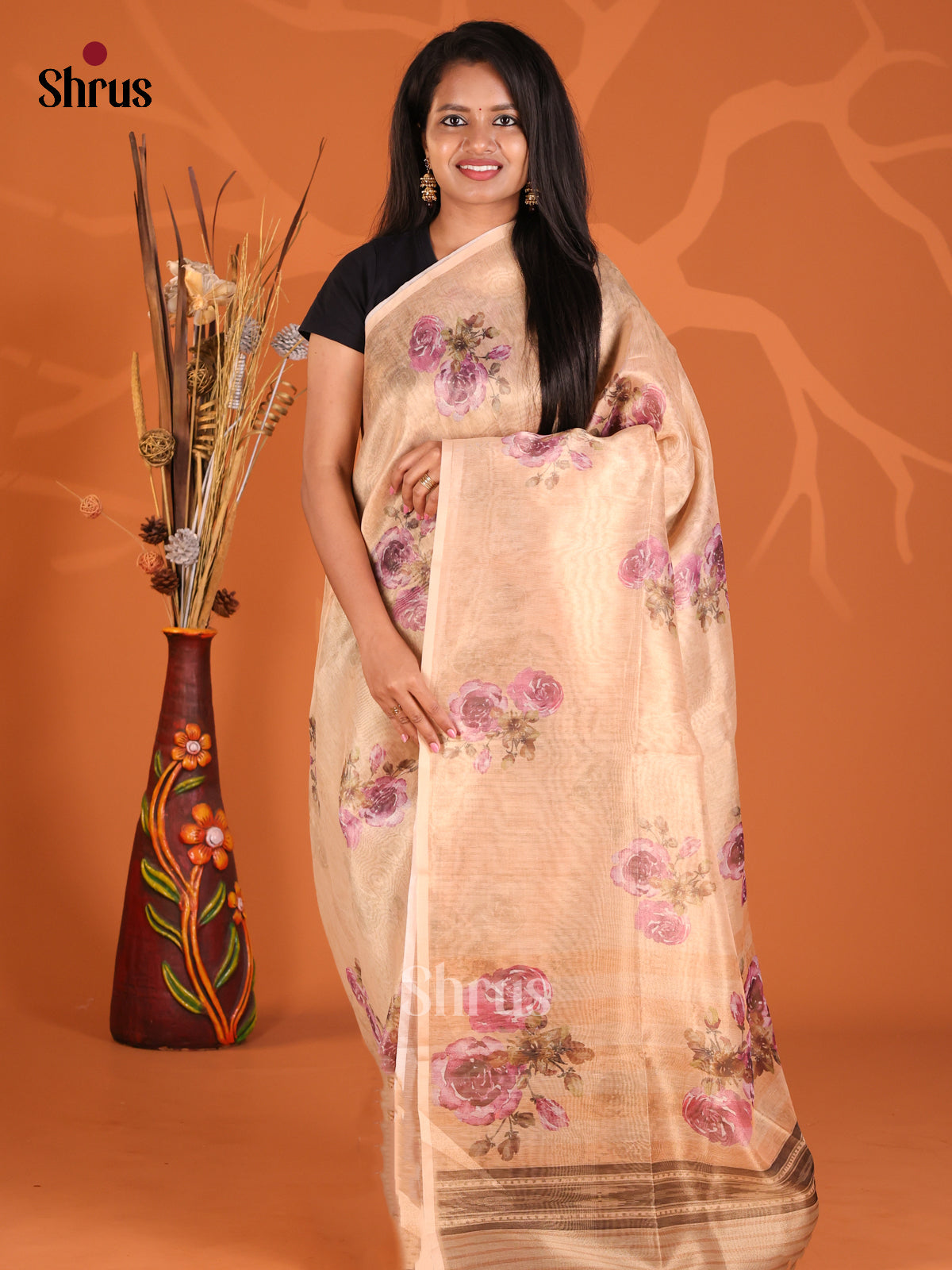 Peach - Semi Tissue saree
