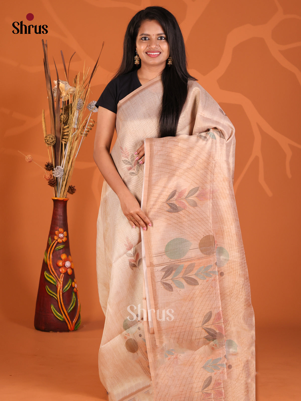 Dusty Brown- Semi Tissue Print Saree