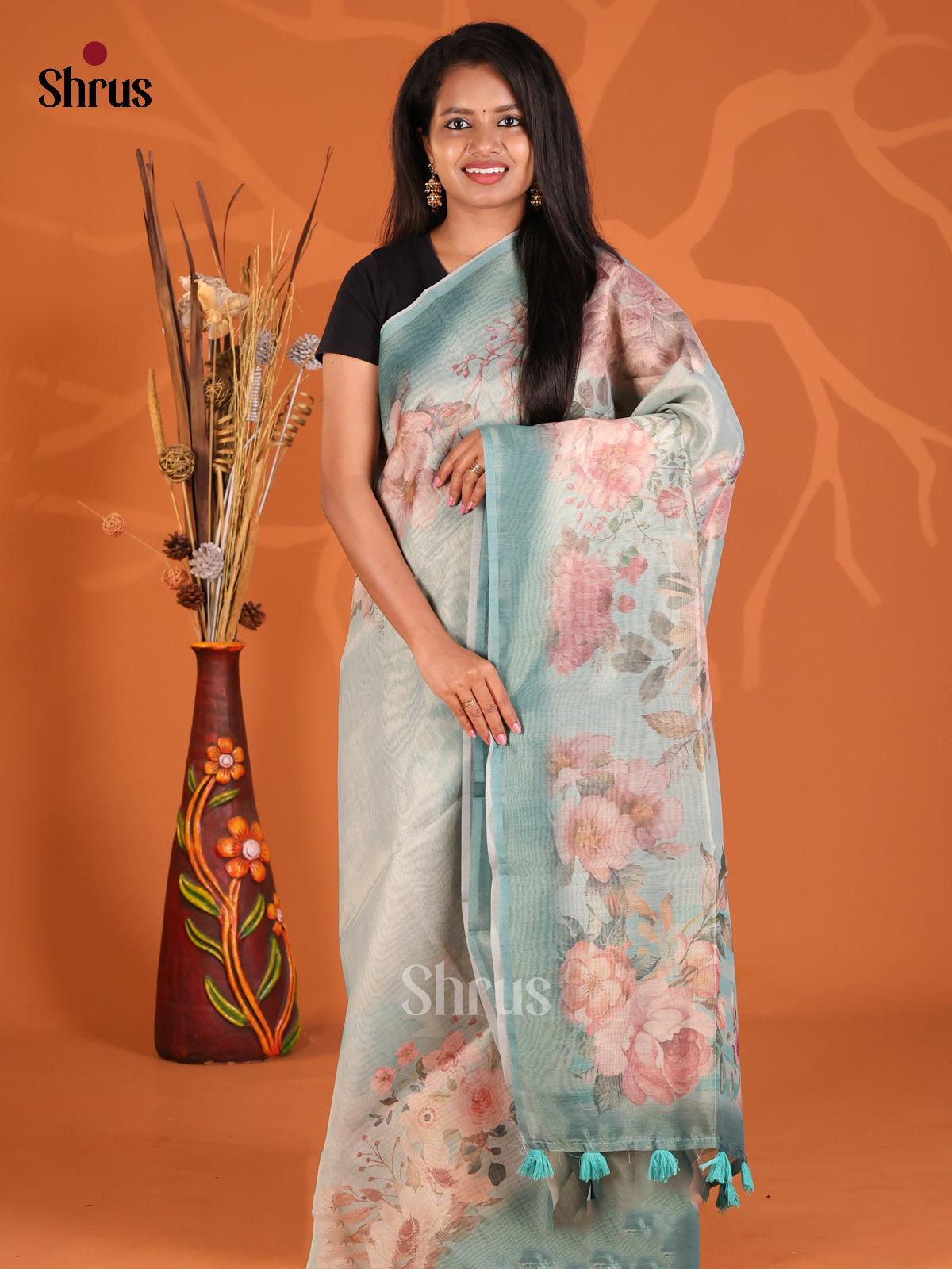 Ice Blue - Semi Tissue saree