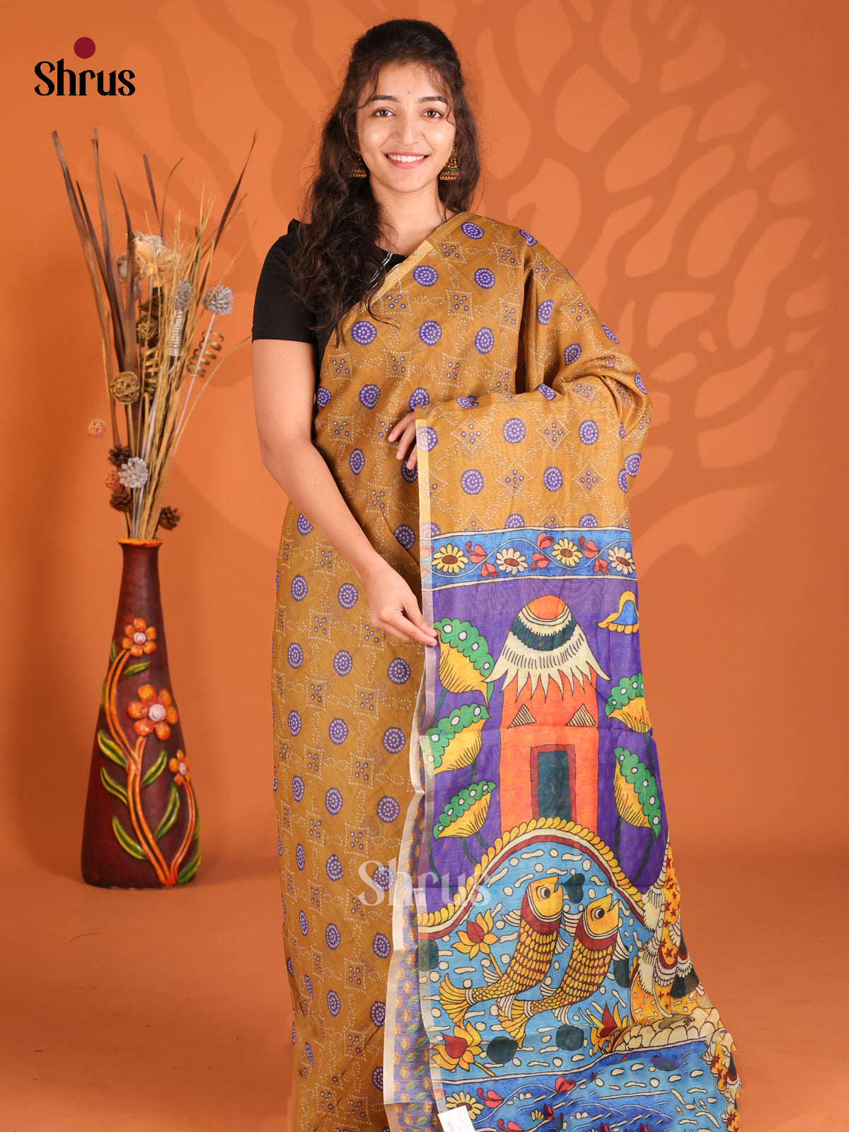 Mustard & Purple - Semi Maheshwari Saee - Shop on Shrus.com
