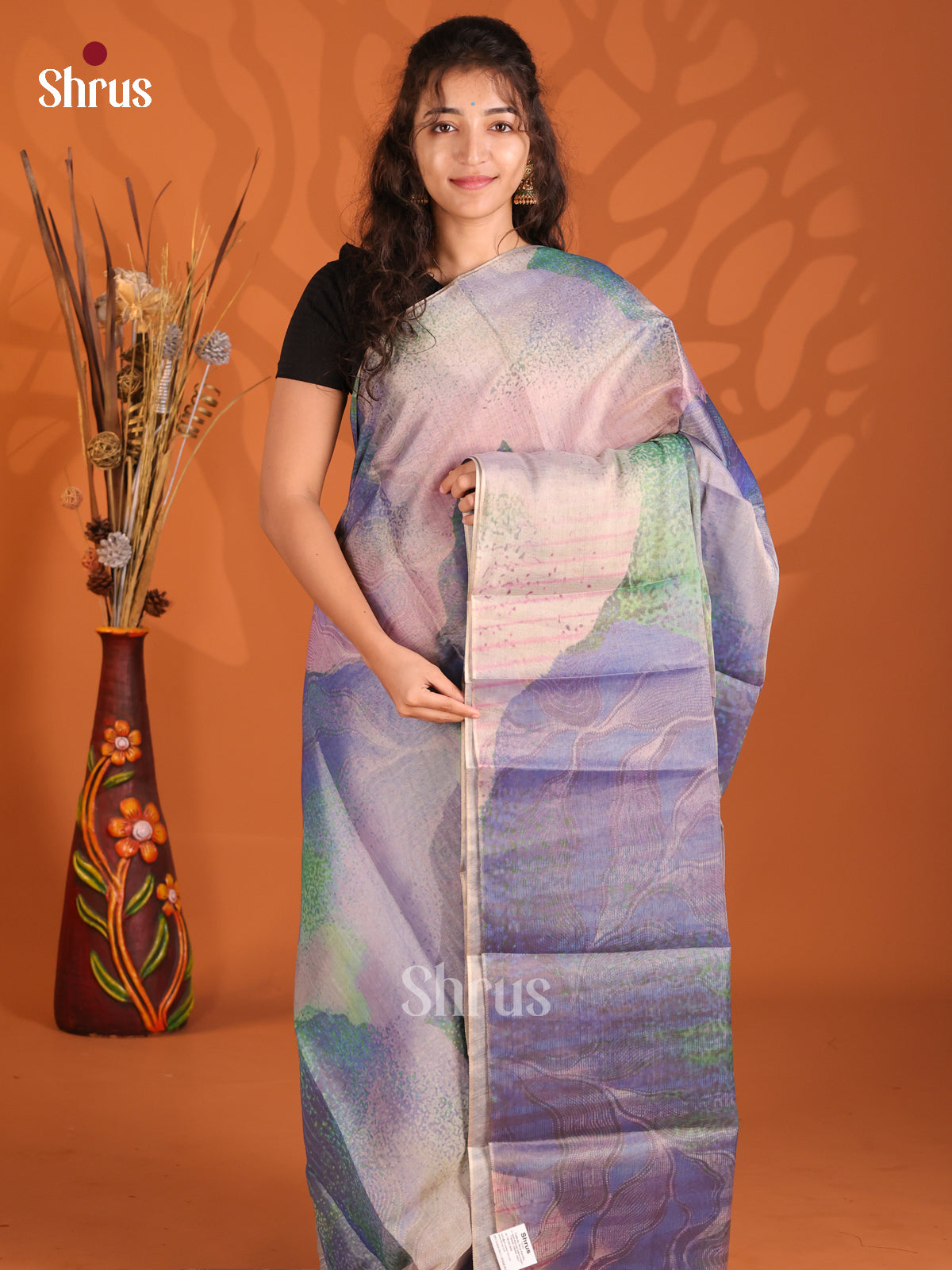 Mild Lavender & Purple- Semi Tissue Print Saree