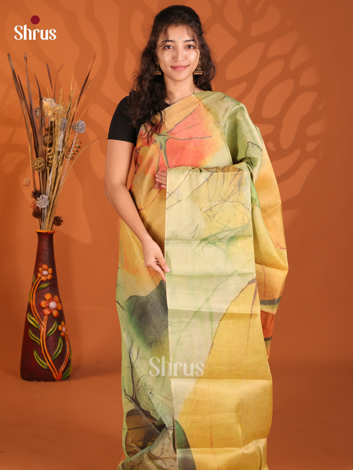 green - Semi Tissue Print Saree