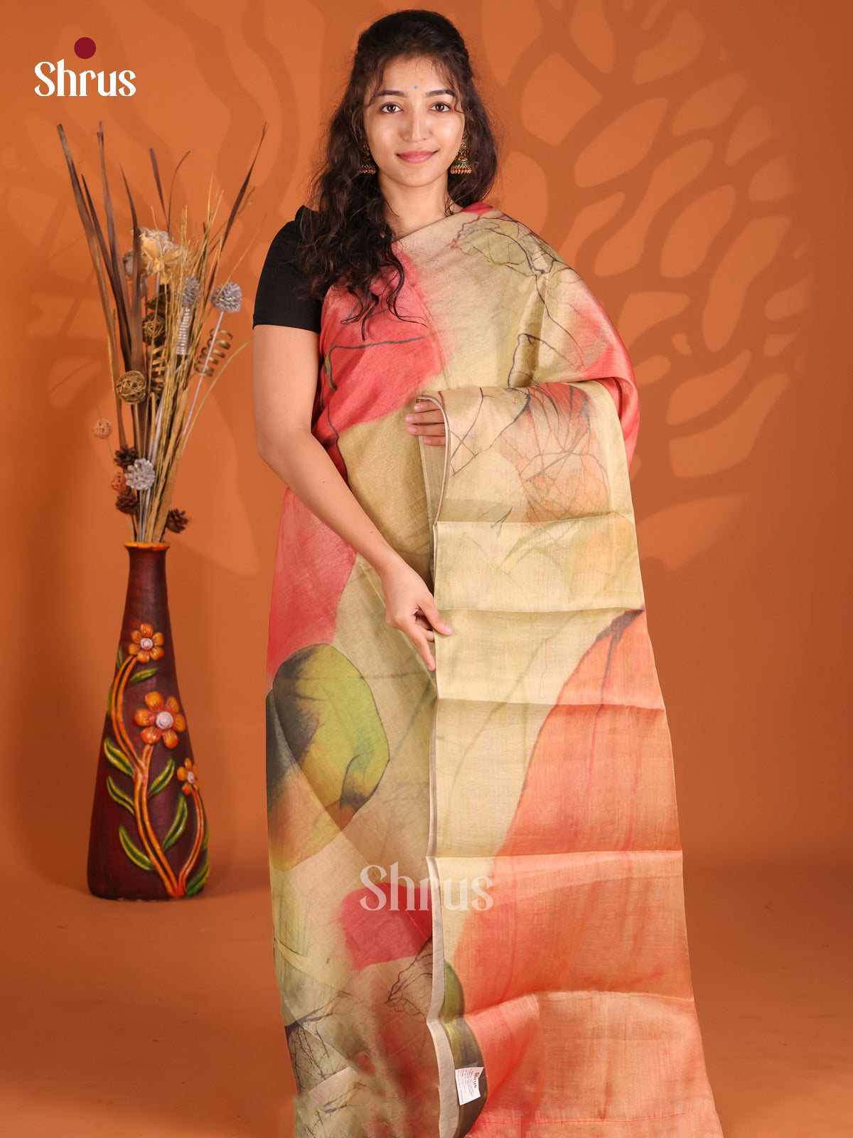 Green - Semi Tissue Print Saree