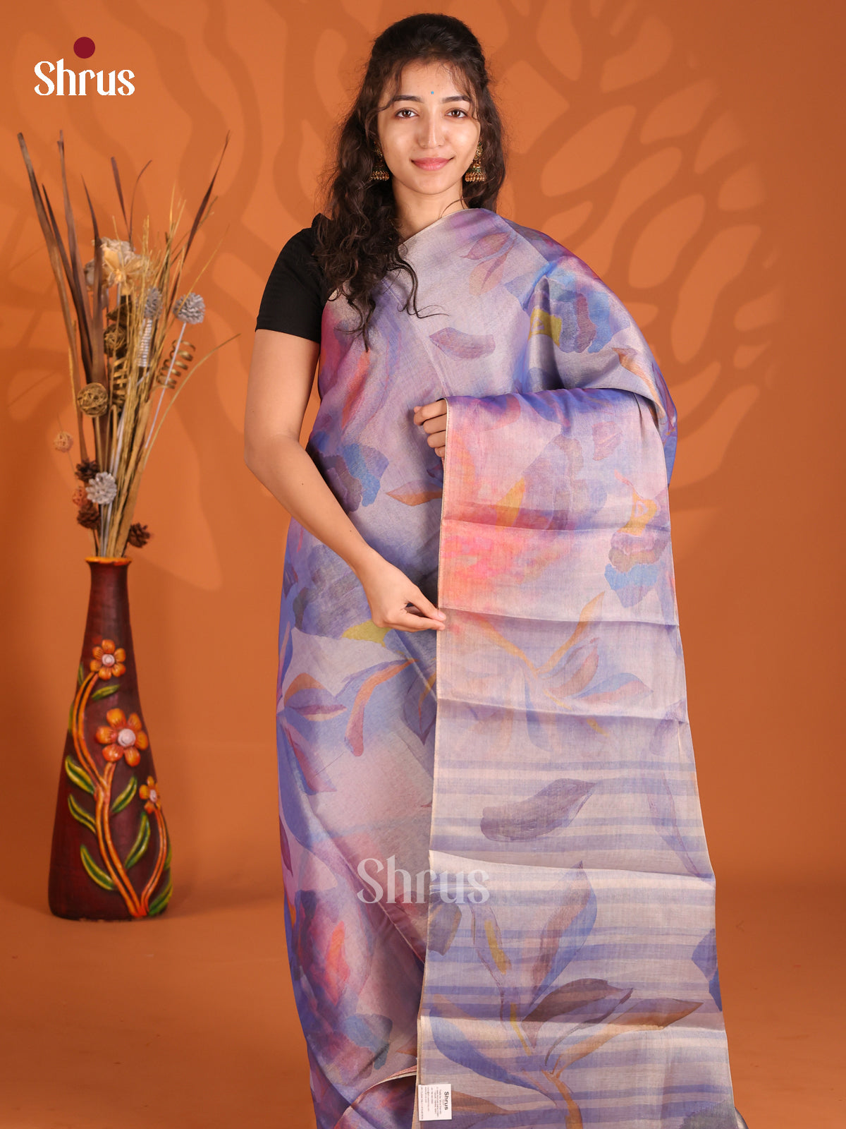 Blue - Semi Tissue Print Saree