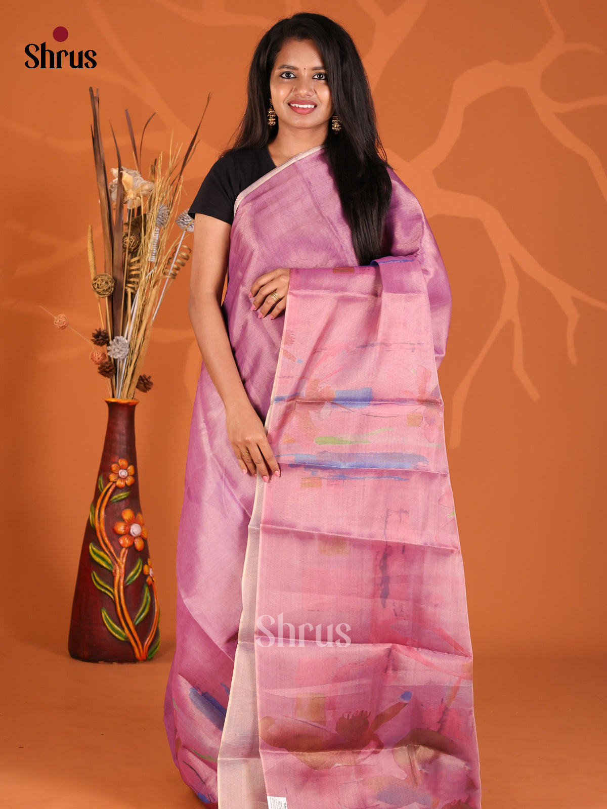 Purple - Semi Tissue Print Saree