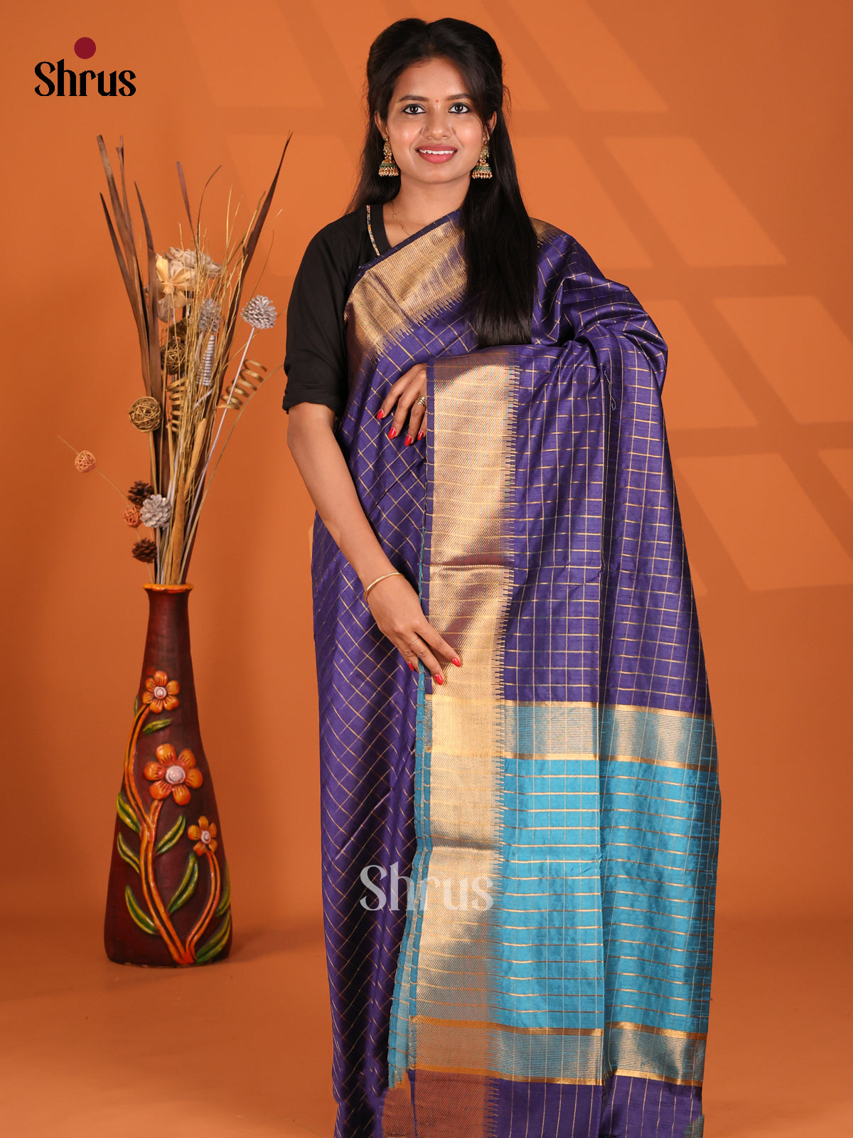 Violet & Blue- Semi Rawsilk Saree - Shop on Shrus.com