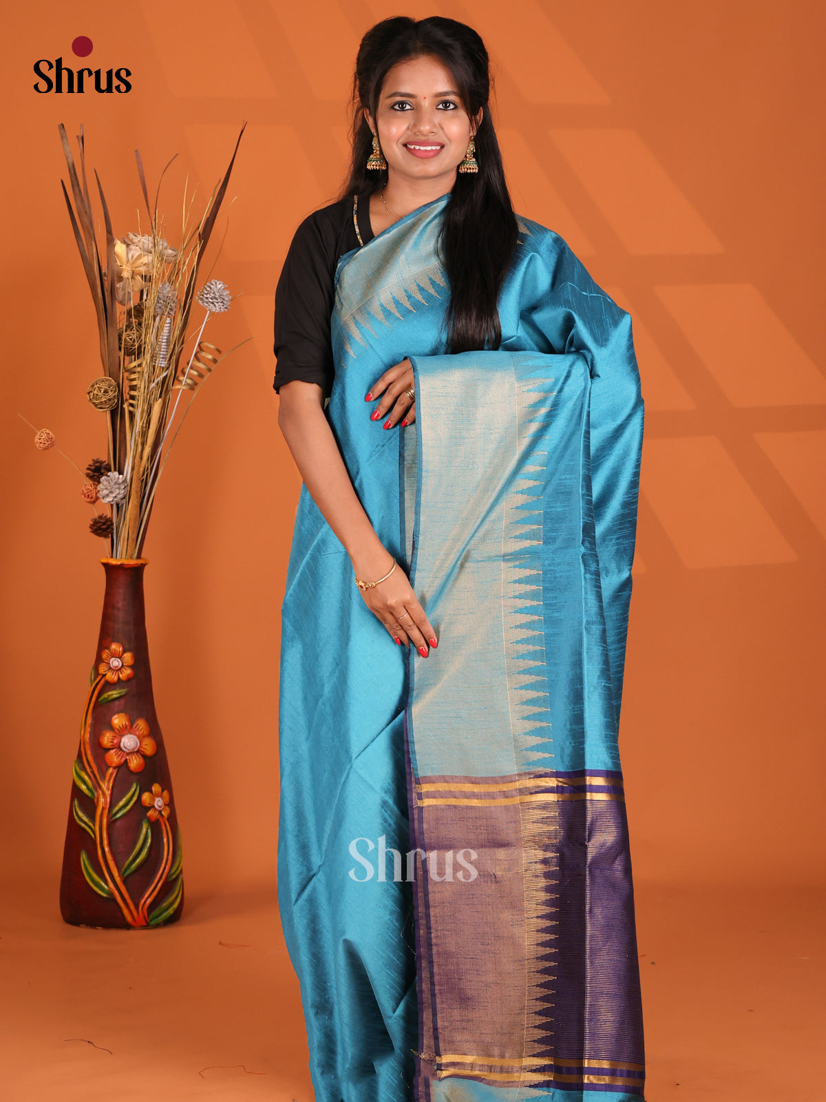 Blue & Violet- Semi Rawsilk Saree