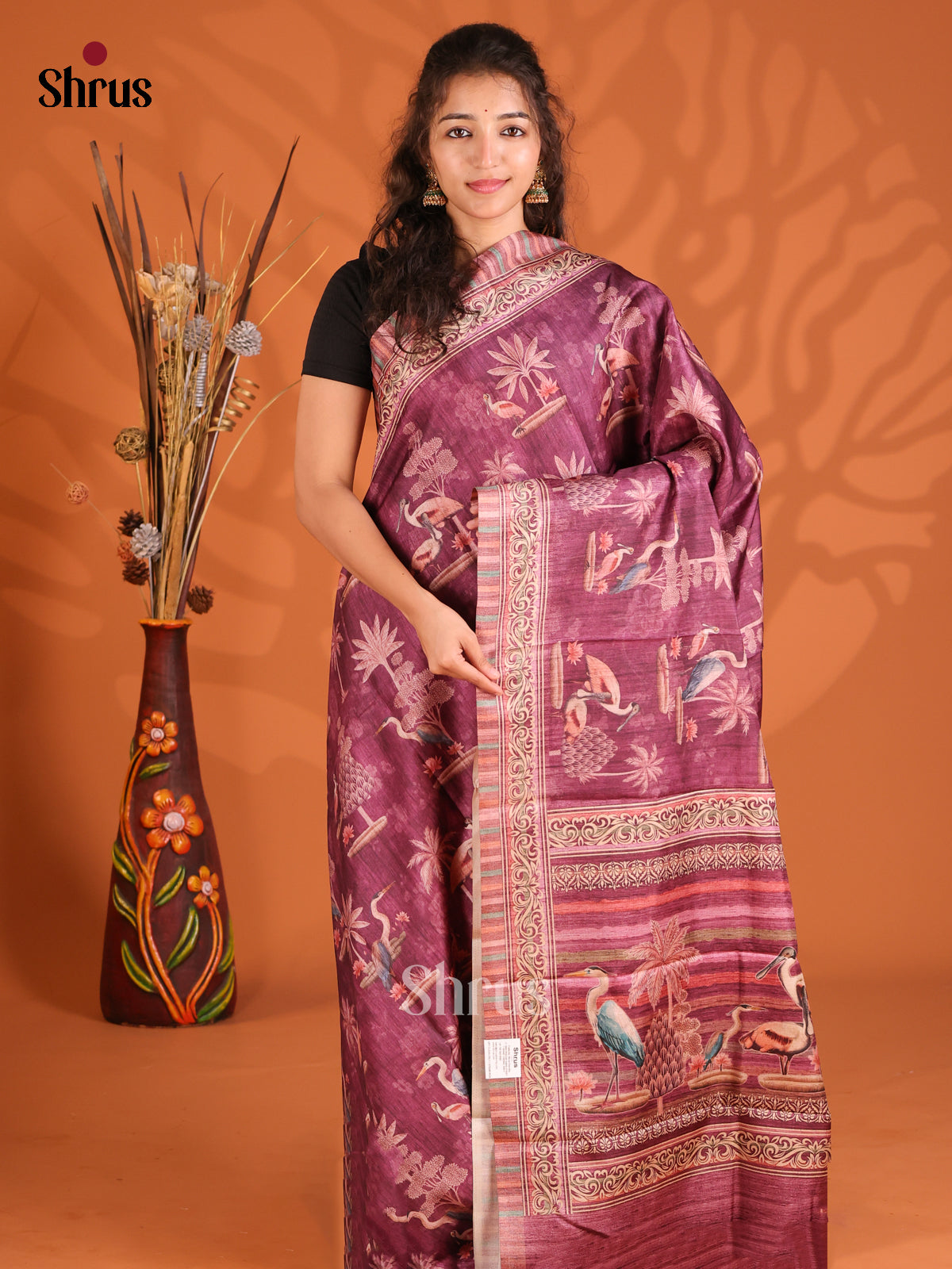 Maroon - Butter silk Saree - Shop on Shrus.com