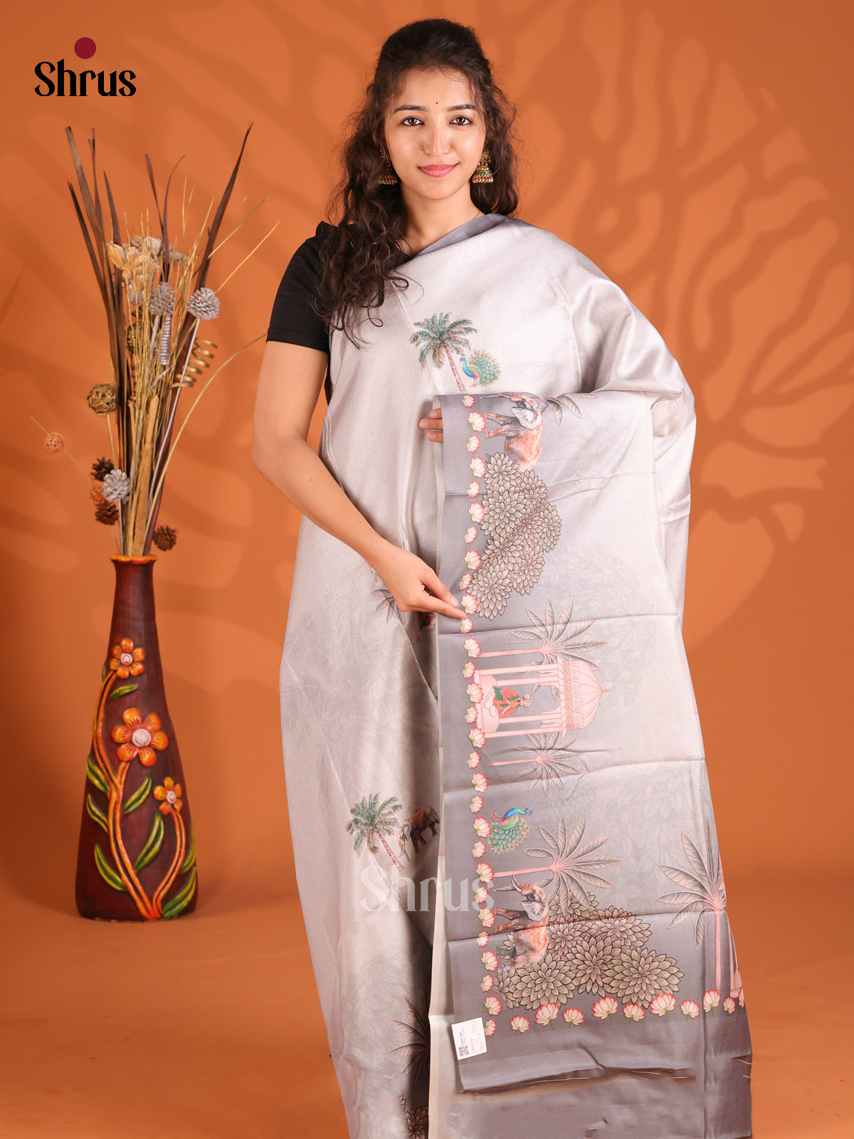 Grey - Butter silk Saree