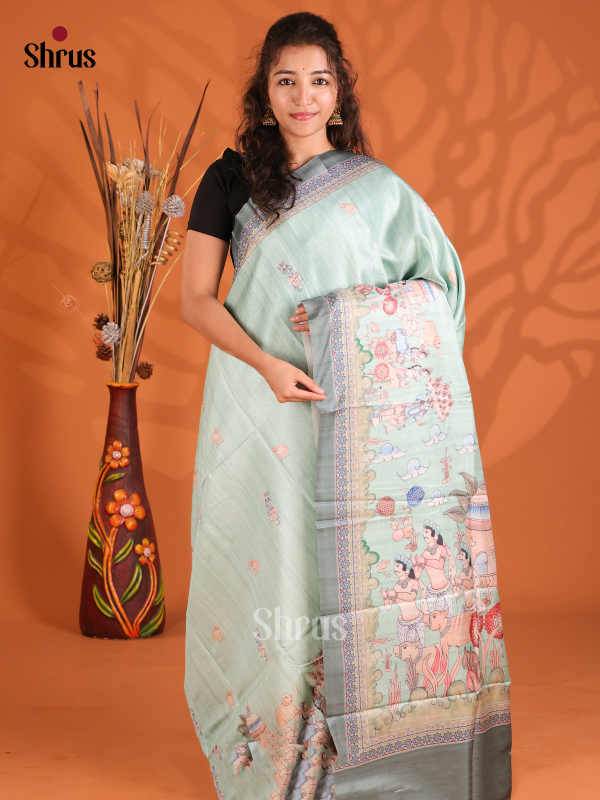 Teal Green & Grey - Butter silk Saree